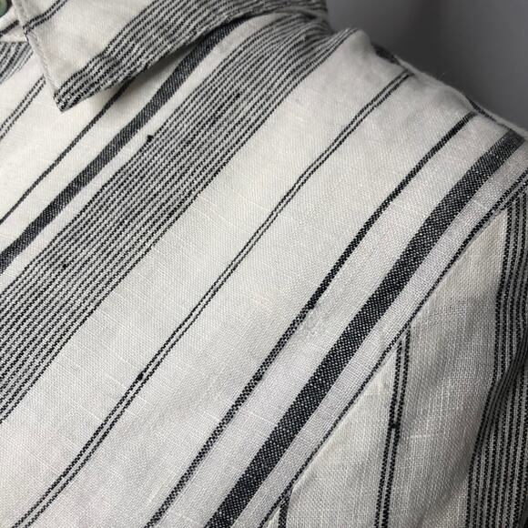 Magaschoni linen black and white striped button up - Picture 3 of 8